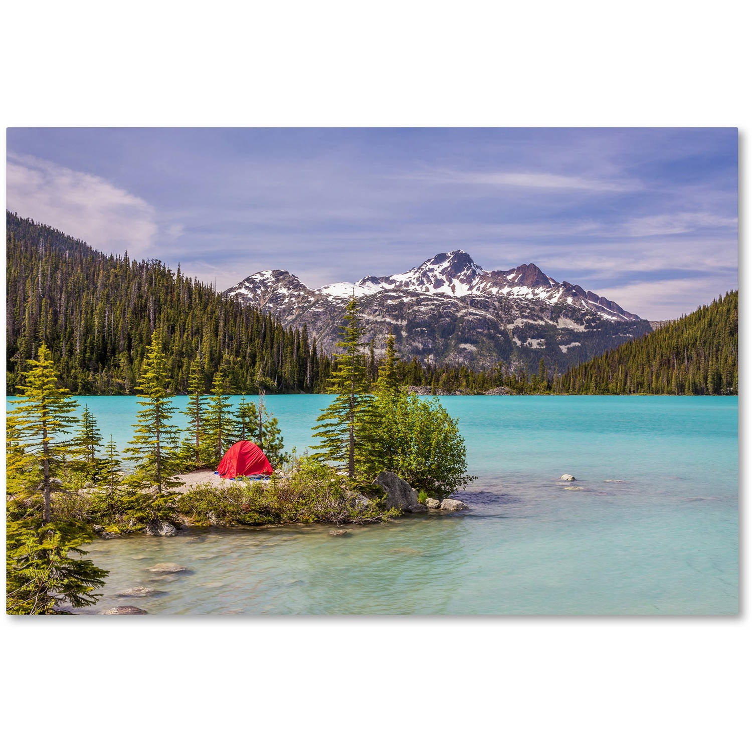 Red Tent on Blue Lake Landscape Canvas Print