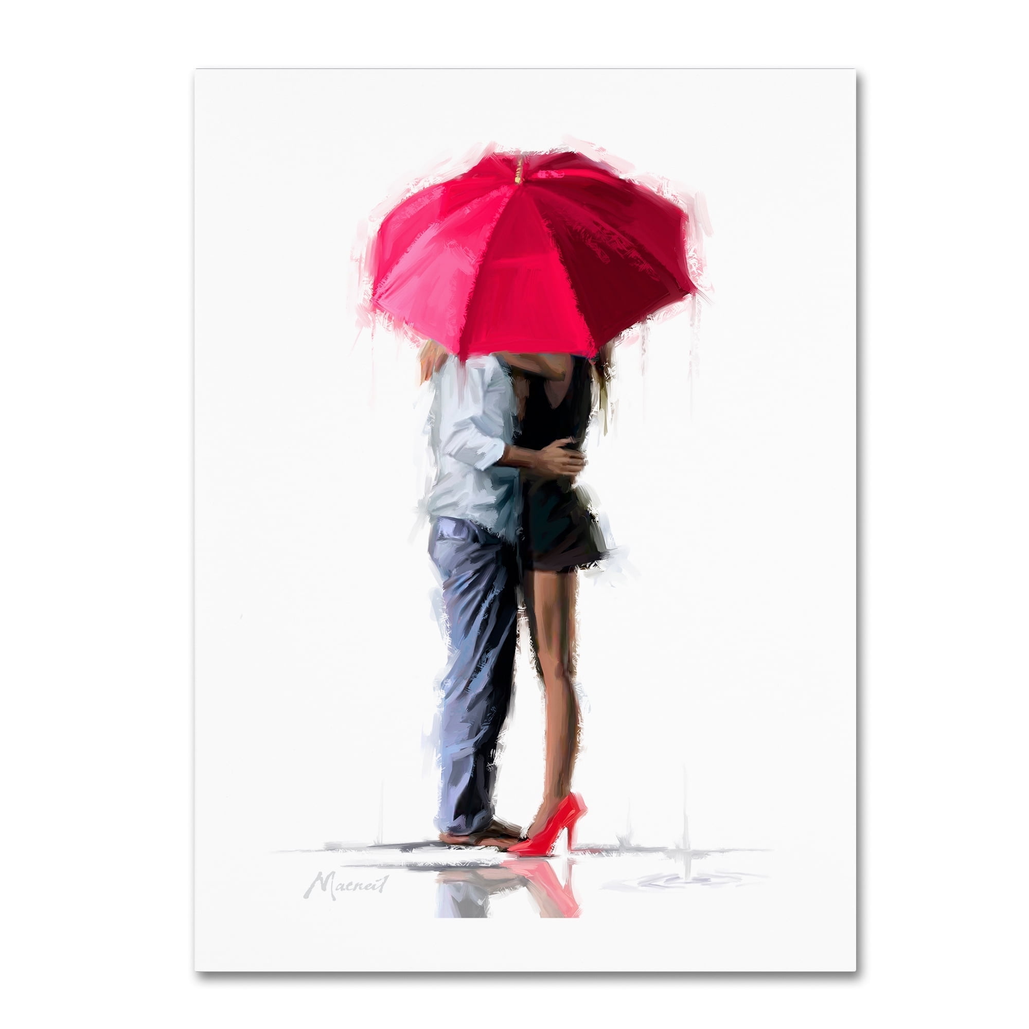 Romantic Couple Under Red Umbrella Canvas Art, 18 x 24