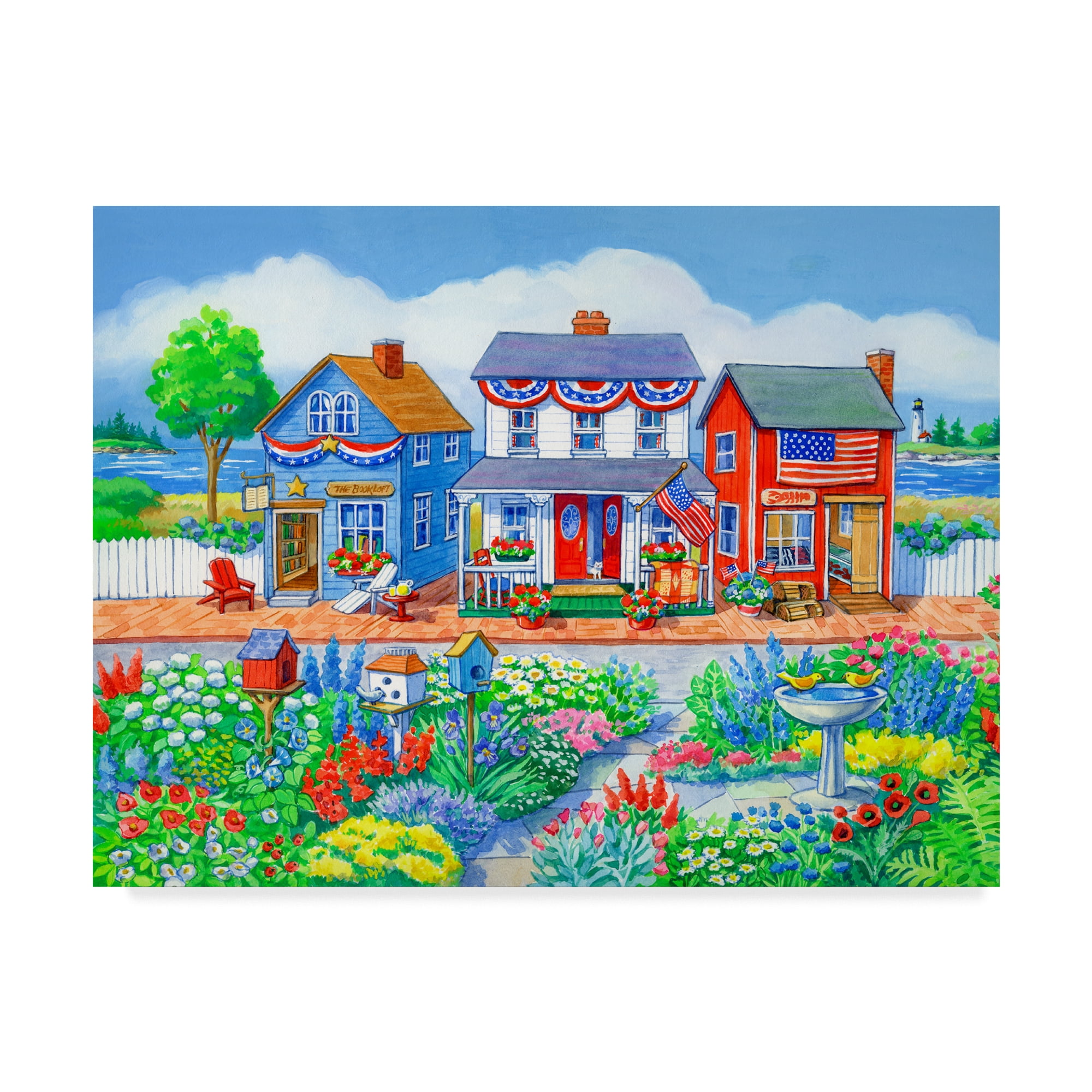 Trademark Fine Art 'Red White And Blue Shops' Canvas Art by Geraldine Aikman