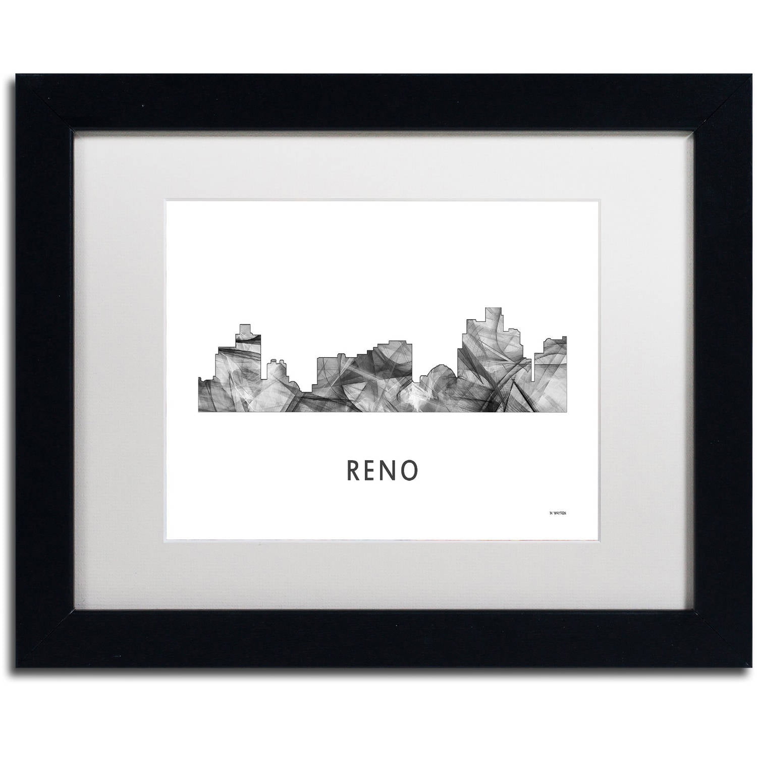 Trademark Fine Art 'Reno Nevada Skyline WB-BW' Canvas Art by Marlene Watson, White Matte, Black Frame