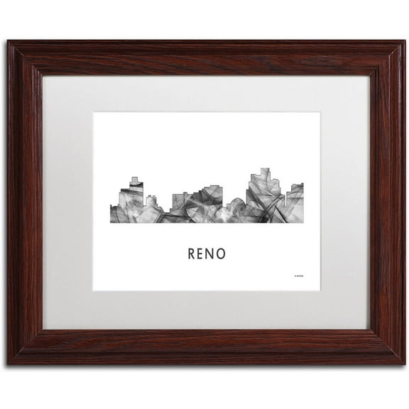 Trademark Fine Art 'Reno Nevada Skyline WB-BW' Canvas Art by Marlene Watson, White Matte, Wood Frame