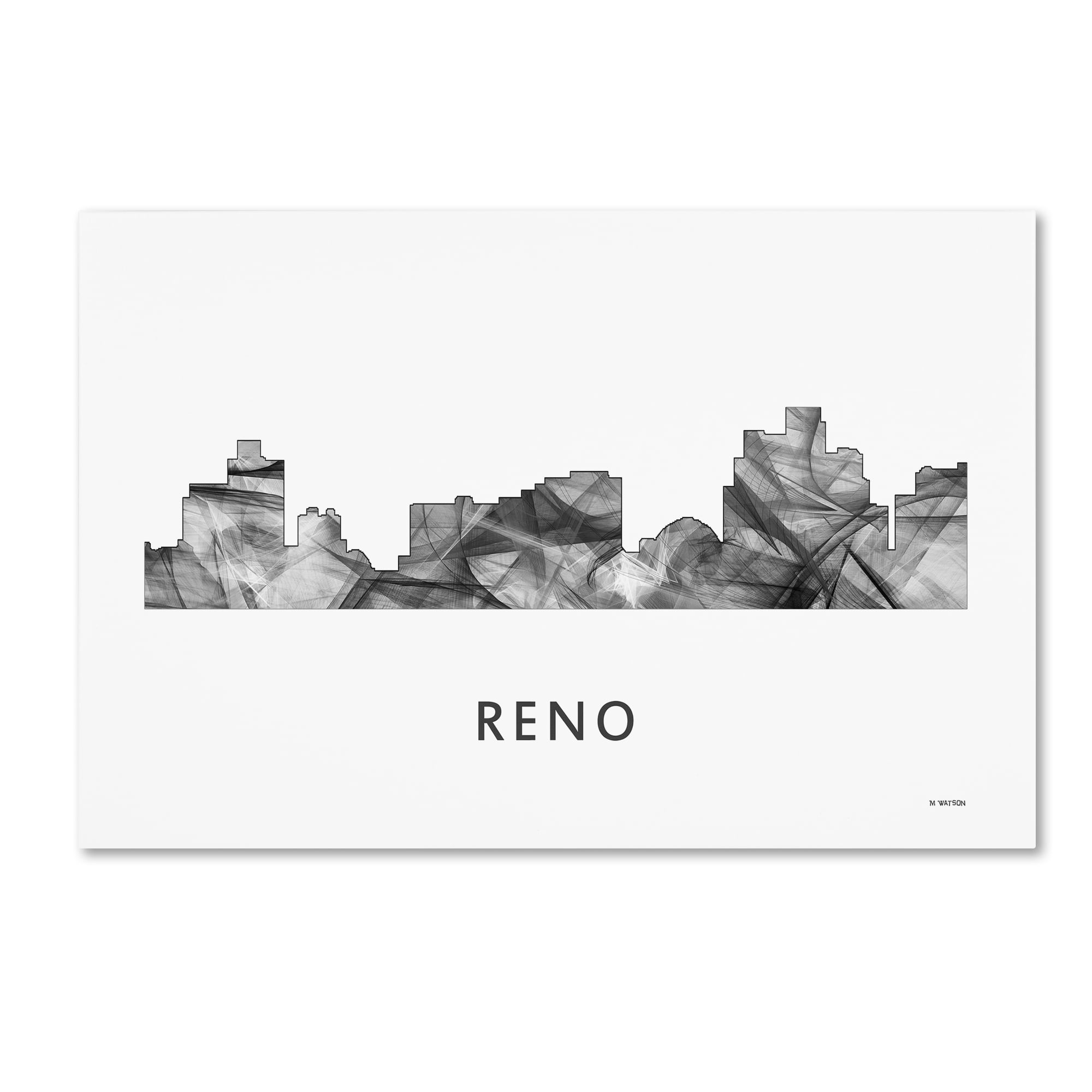 Trademark Fine Art 'Reno Nevada Skyline WB-BW' Canvas Art by Marlene Watson