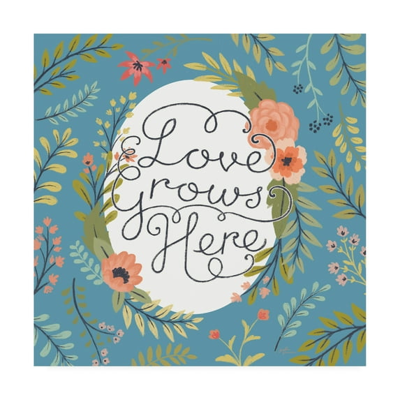 Trademark Fine Art 'Retro Garden II - Love Grows Here Blue' Canvas Art by Janelle Penner