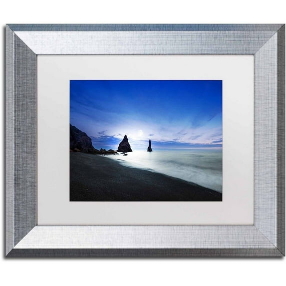 Trademark Fine Art 'Reynisdrangar Evening' Canvas Art by Philippe Sainte-Laudy, White Matte, Silver Frame