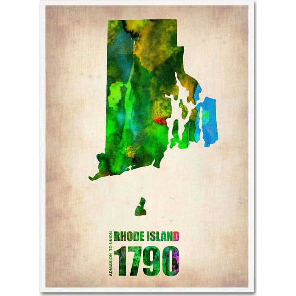 Trademark Fine Art "Rhode Island Watercolor Map" Canvas Art by Naxart