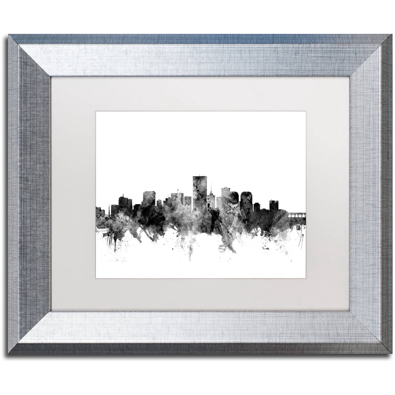 Trademark Fine Art "Richmond Virginia Skyline B&W" Canvas Art by Michael Tompsett, White Matte, Silver Frame