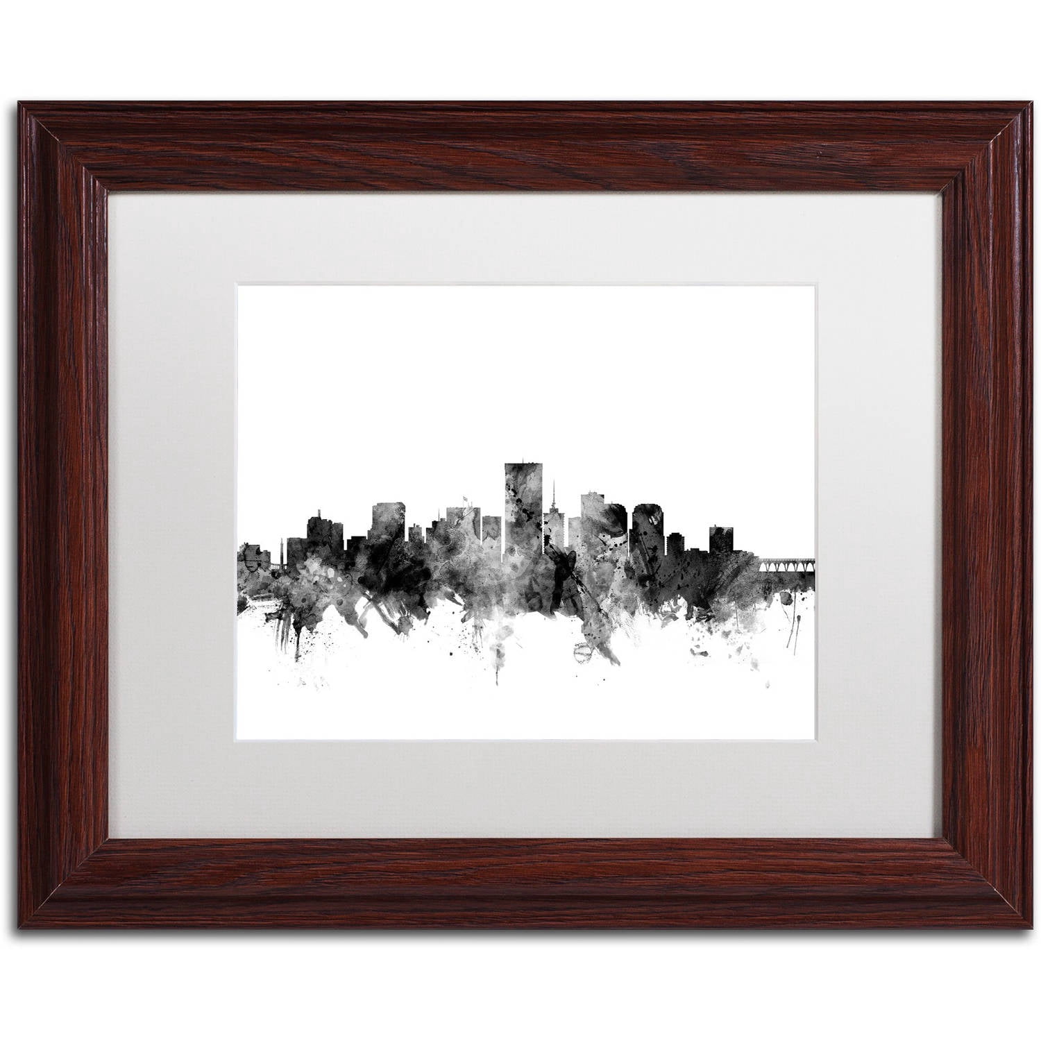 Trademark Fine Art "Richmond Virginia Skyline B&W" Canvas Art by Michael Tompsett, White Matte, Wood Frame