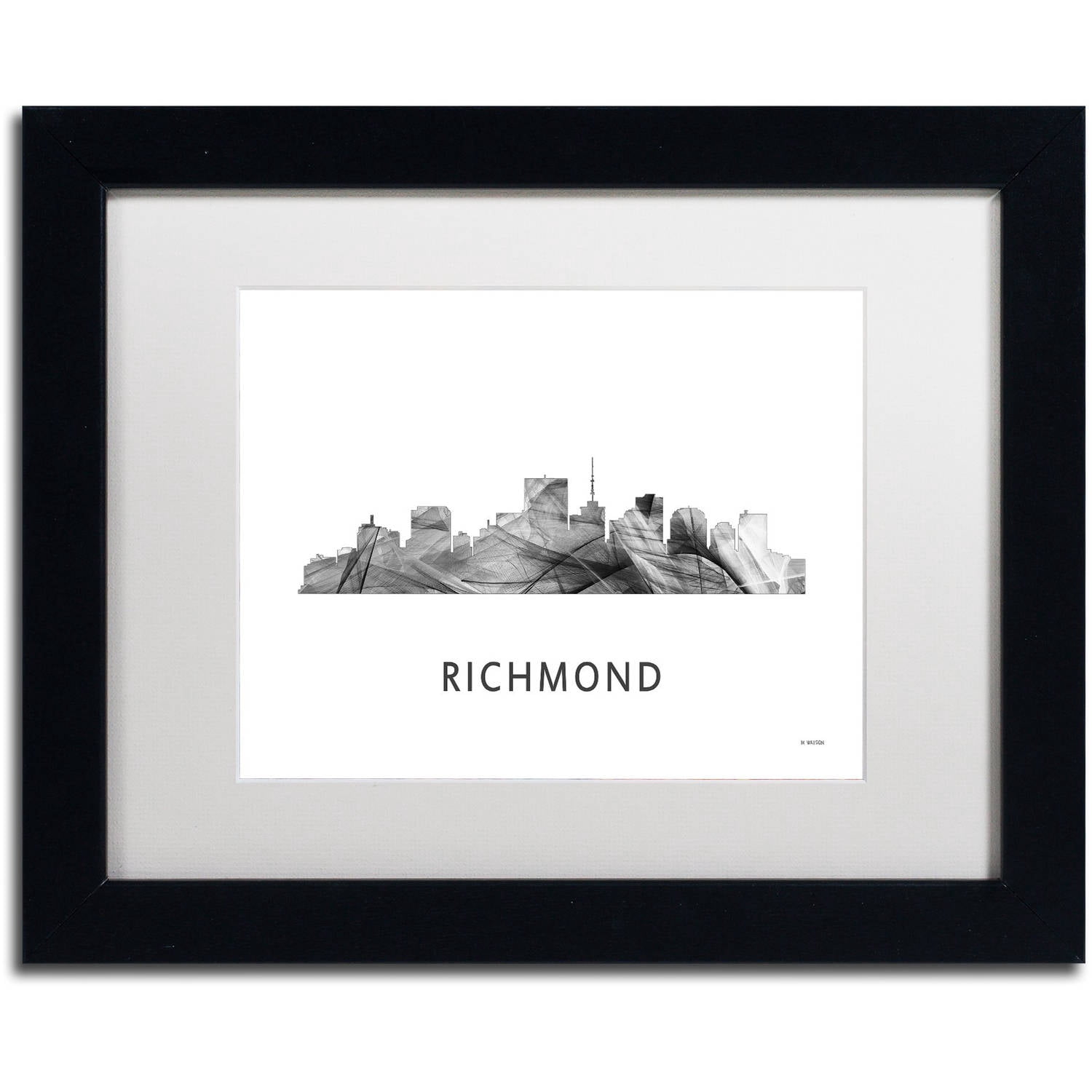 Trademark Fine Art 'Richmond Virginia Skyline WB-BW' Canvas Art by Marlene Watson, White Matte, Black Frame