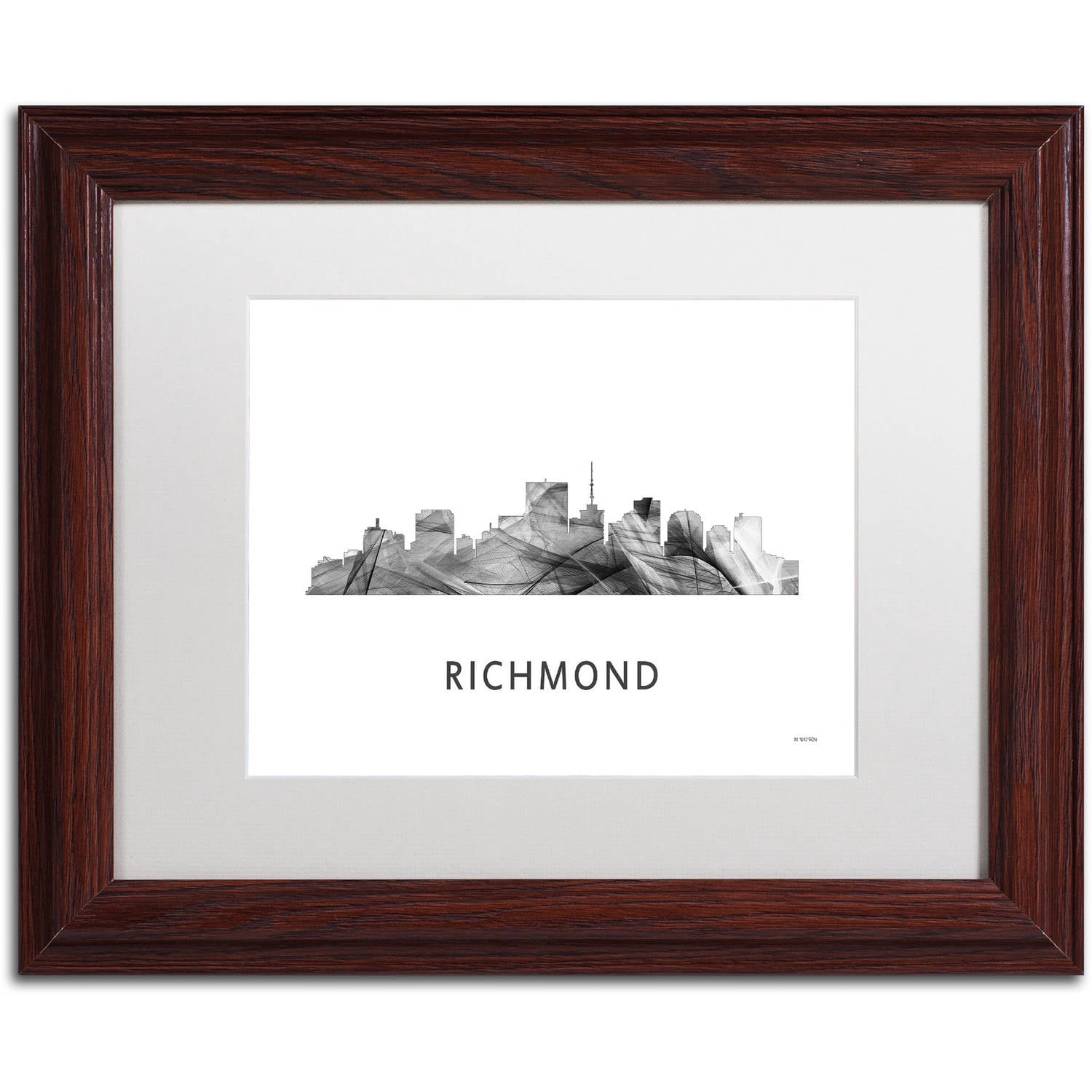 Trademark Fine Art 'Richmond Virginia Skyline WB-BW' Canvas Art by Marlene Watson, White Matte, Wood Frame