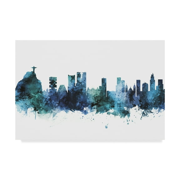 Trademark Fine Art 'Rio de Janeiro Skyline Brazil Blue' Canvas Art by Michael Tompsett