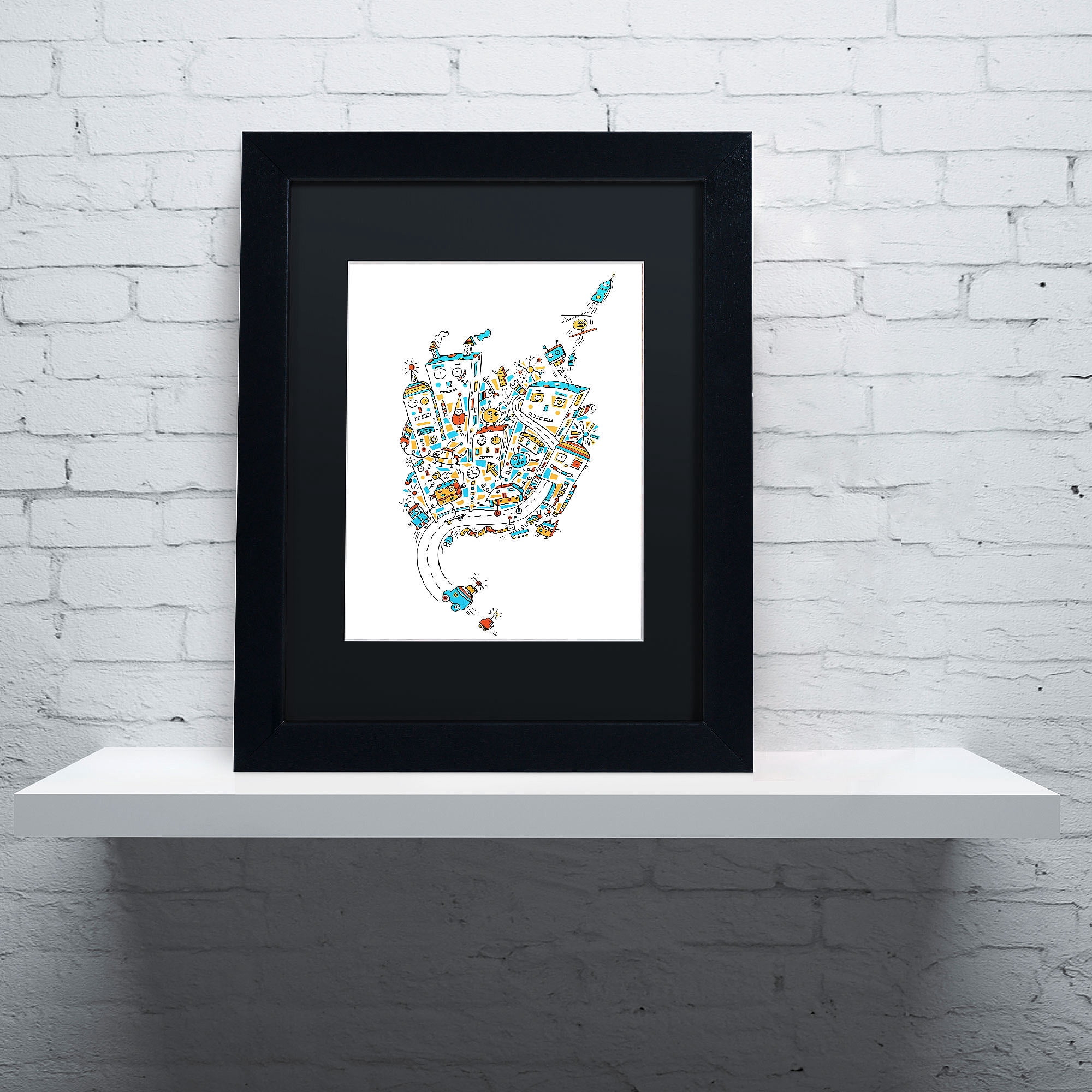 Trademark Fine Art "Robot City" Canvas Art by Carla Martell, Black Matte, Black Frame