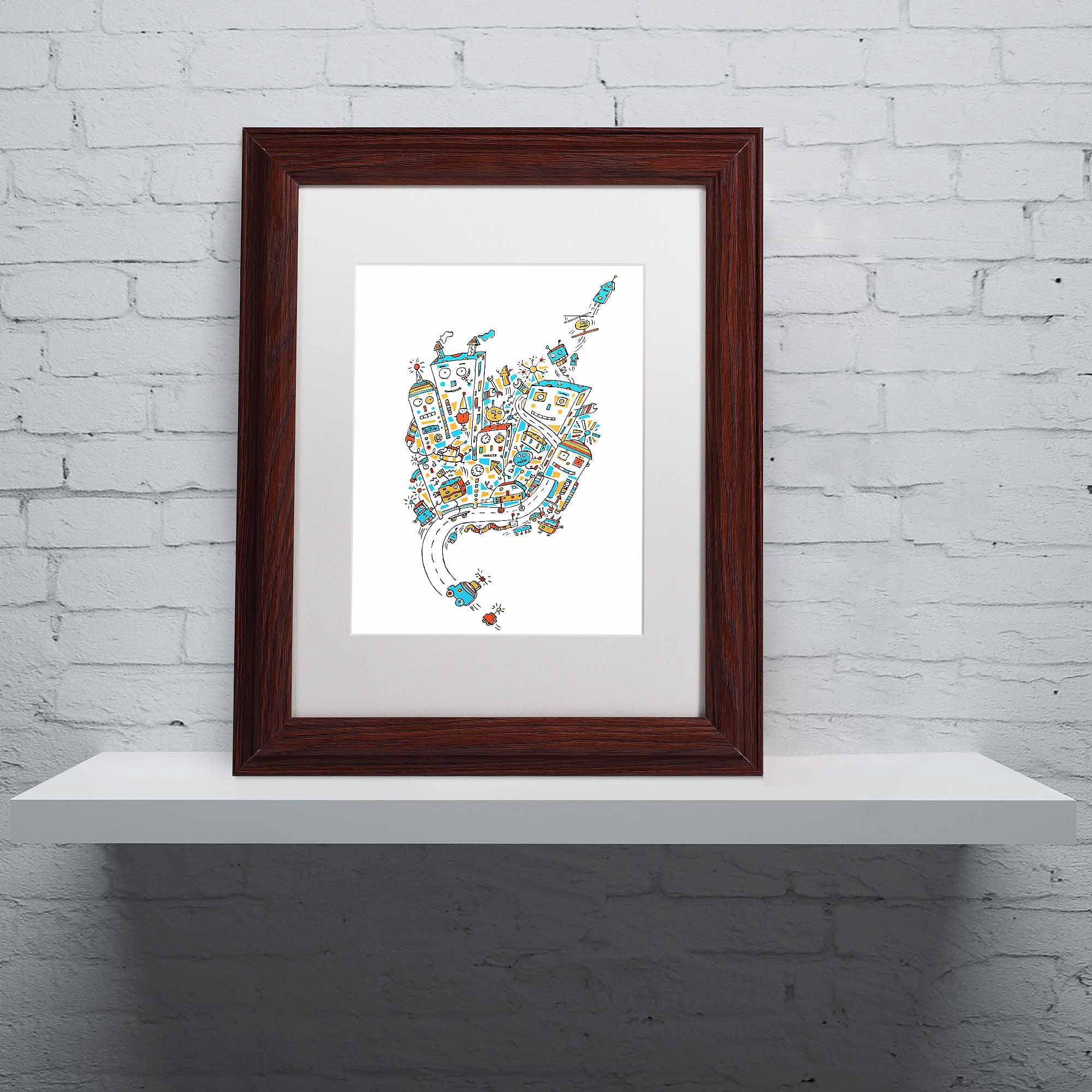 Trademark Fine Art "Robot City" Canvas Art by Carla Martell, White Matte, Wood Frame