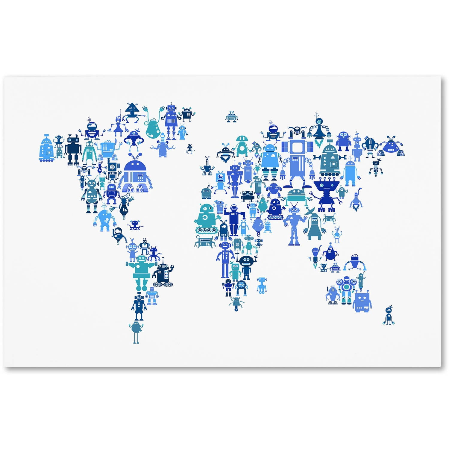 Trademark Fine Art "Robot Map of the World Blue" Canvas Art by Michael Tompsett