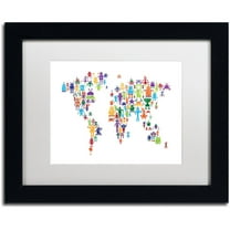 Trademark Fine Art "Robot Map of the World" Canvas Art by Michael Tompsett, White Matte, Black Frame