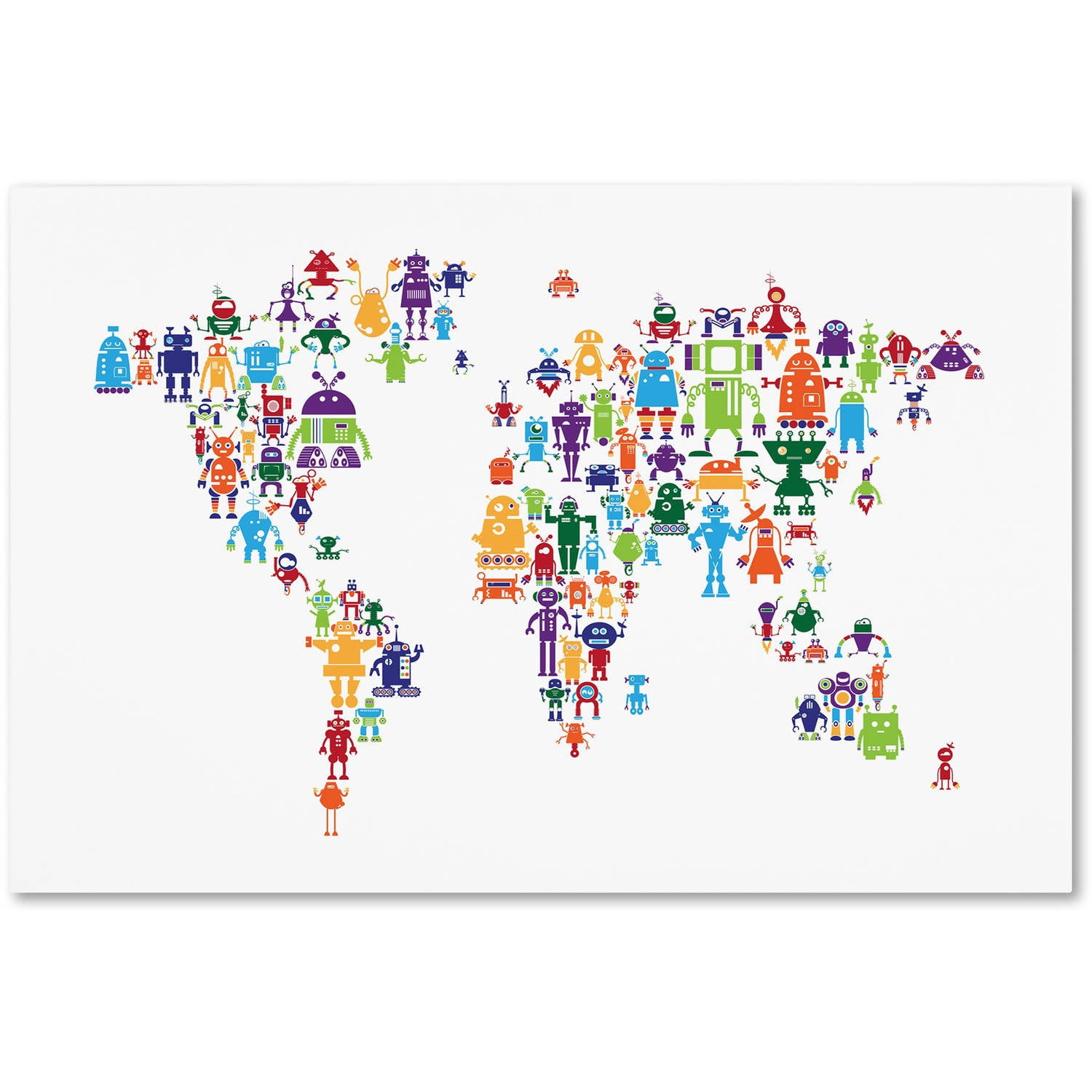 Trademark Fine Art "Robot Map of the World" Canvas Art by Michael Tompsett