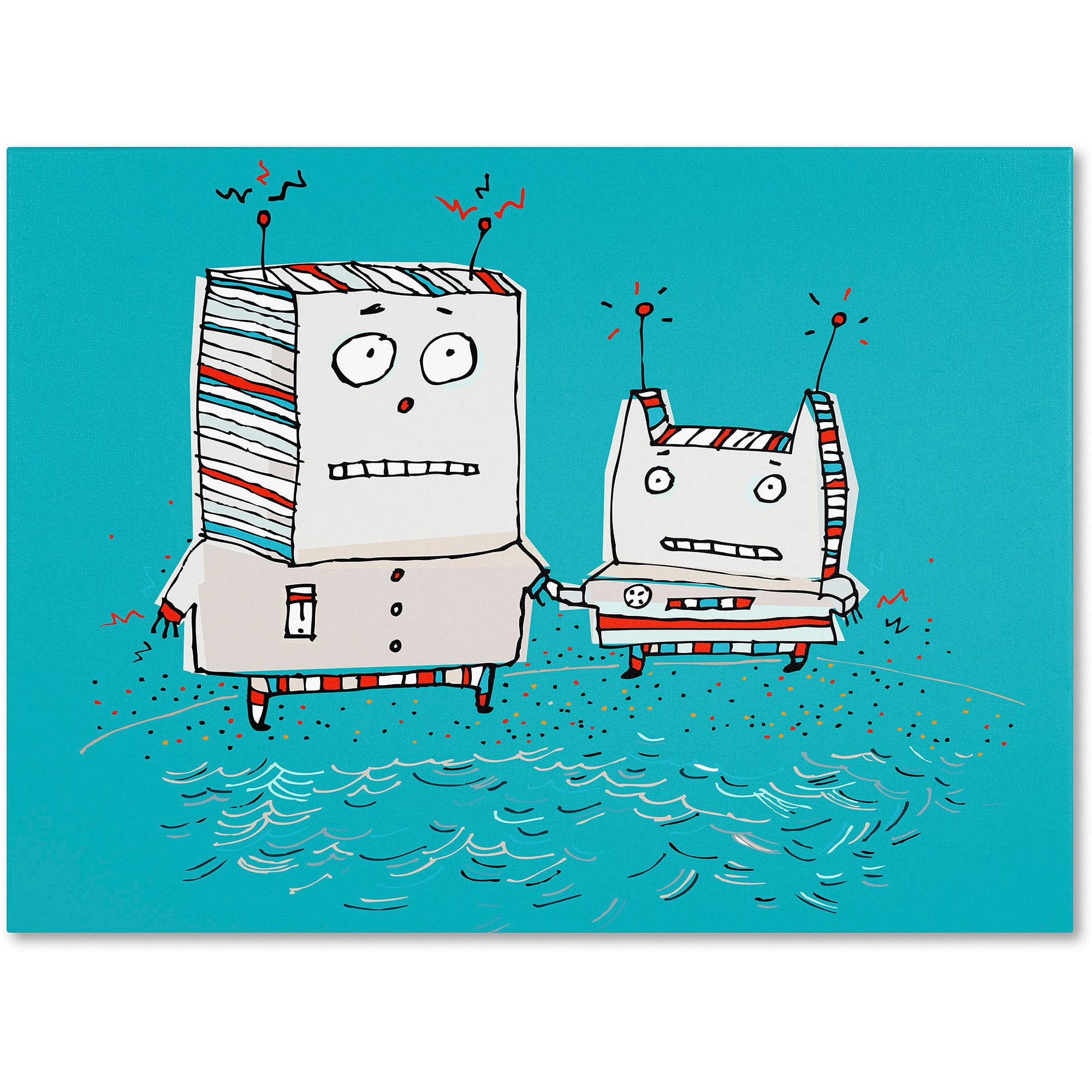 Trademark Fine Art "Robots on Beach" Canvas Art by Carla Martell