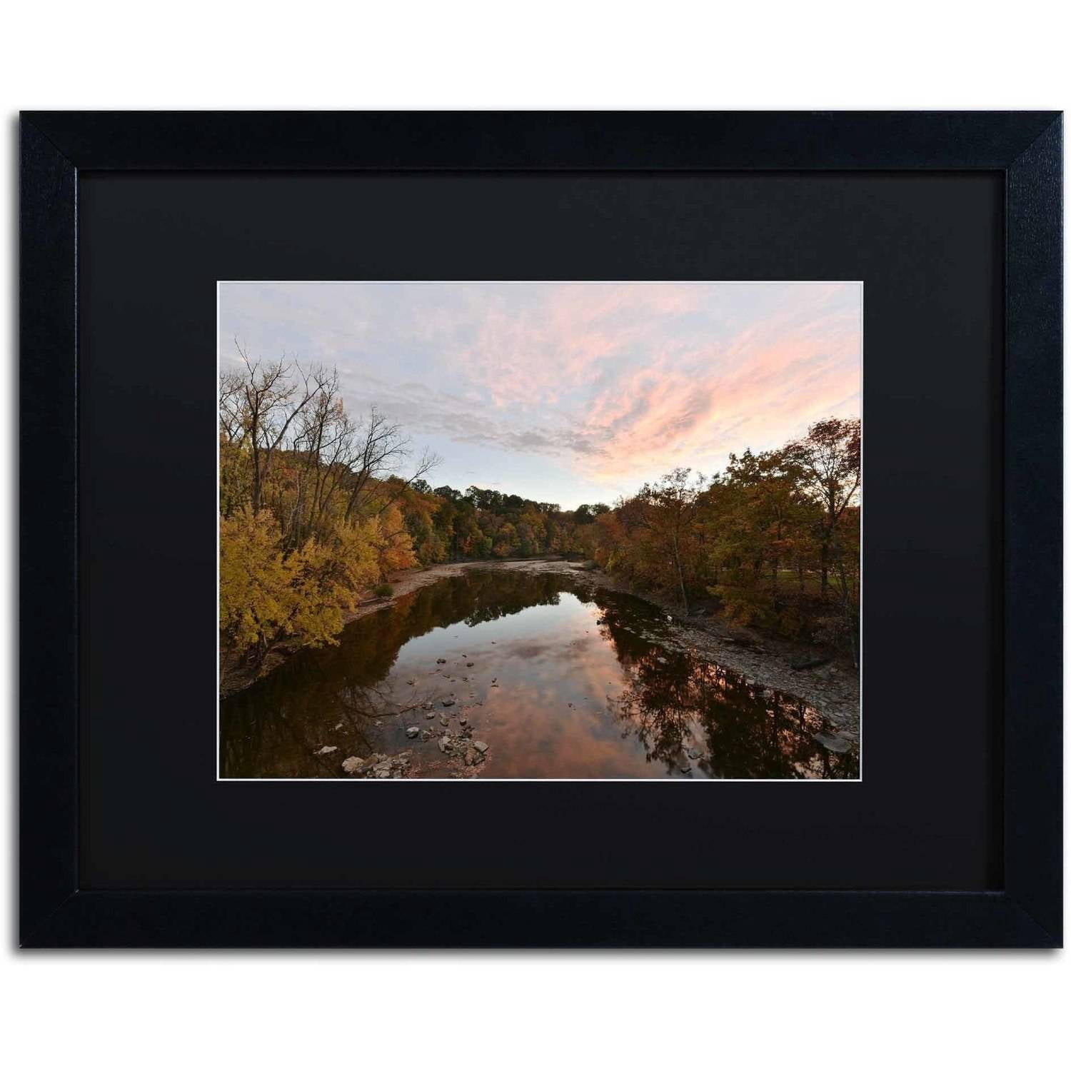 Trademark Fine Art "Rocky River Autumn Sunset" Canvas Art by Kurt Shaffer, Black Matte, Black Frame