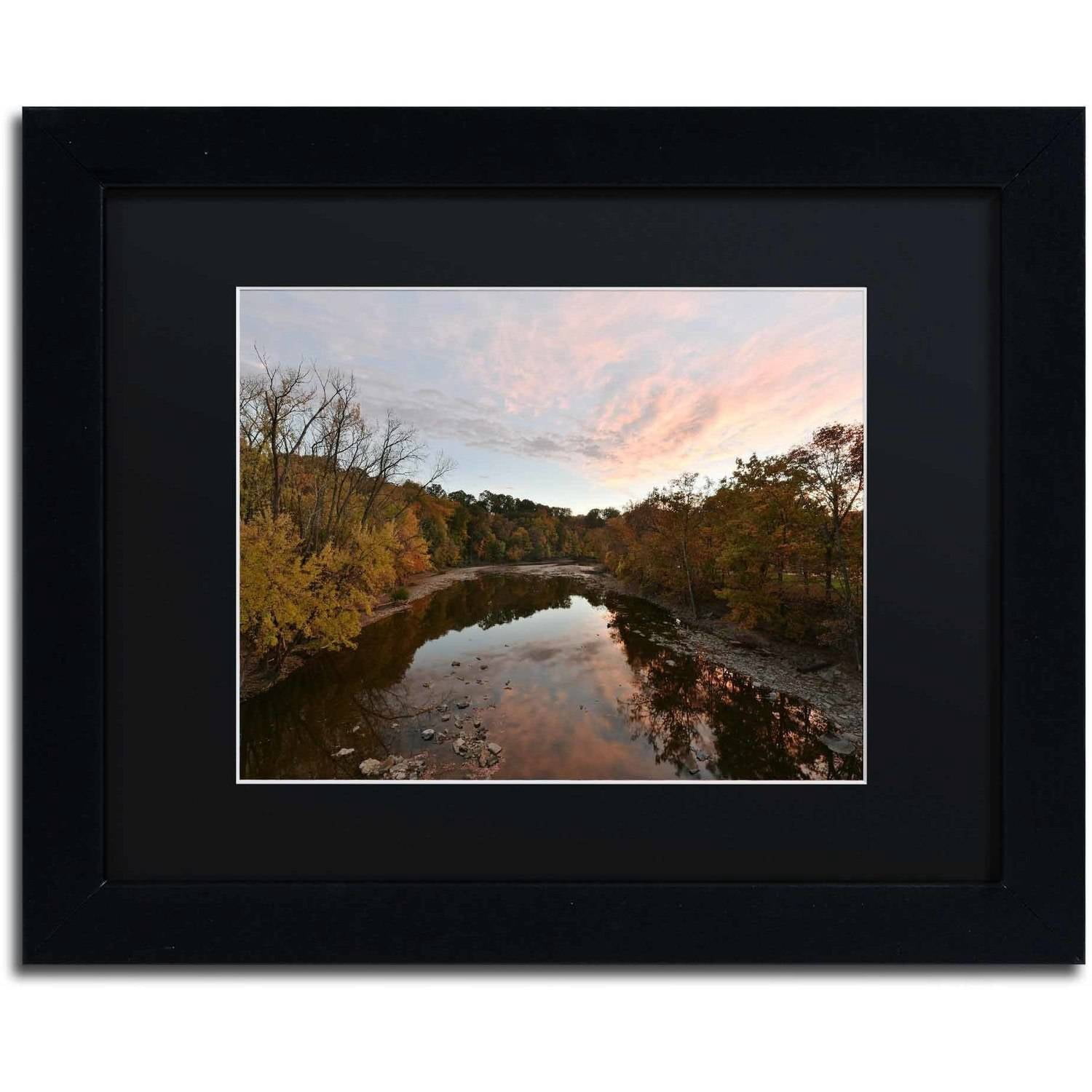 Trademark Fine Art "Rocky River Autumn Sunset" Canvas Art by Kurt Shaffer, Black Matte, Black Frame