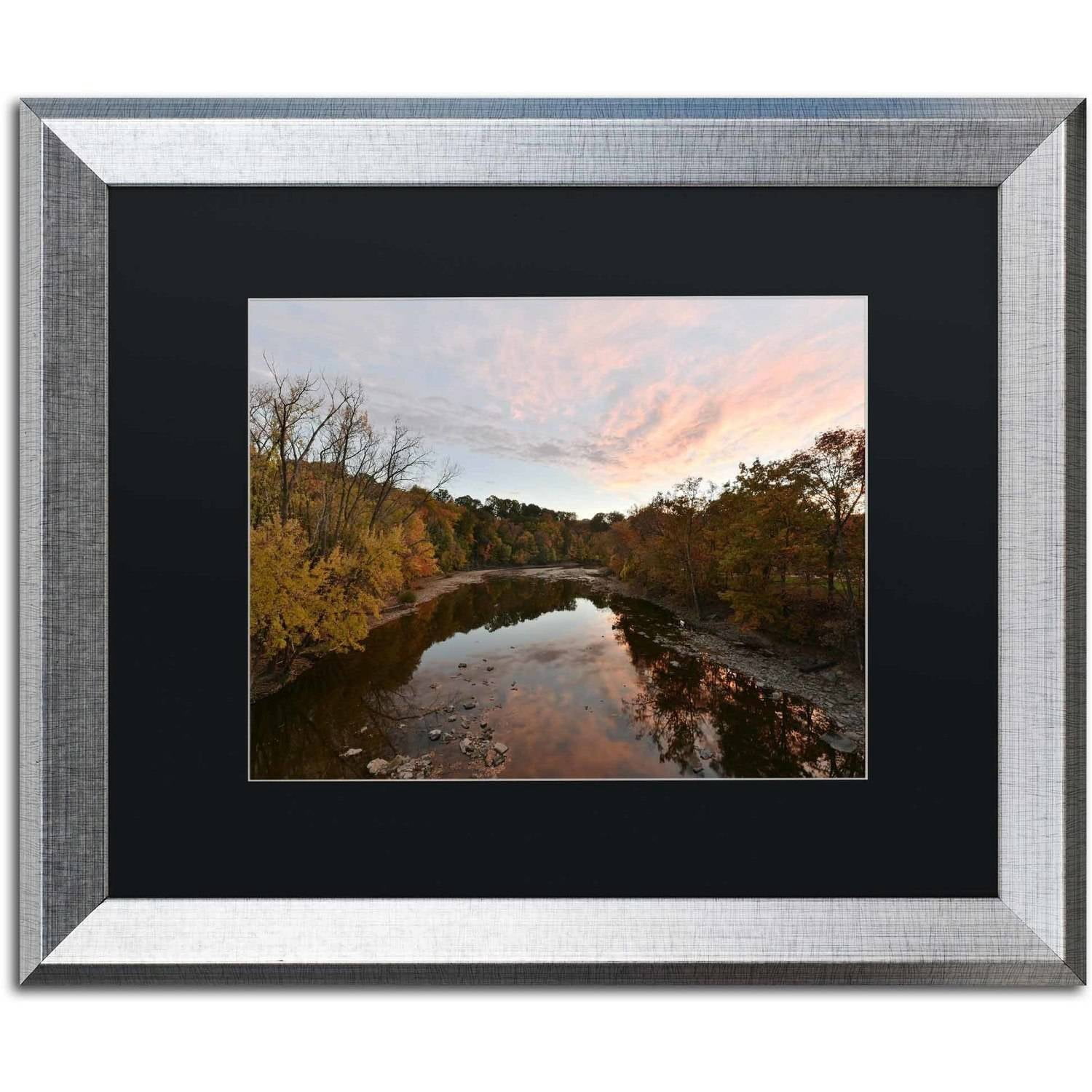 Trademark Fine Art "Rocky River Autumn Sunset" Canvas Art by Kurt Shaffer, Black Matte, Silver Frame