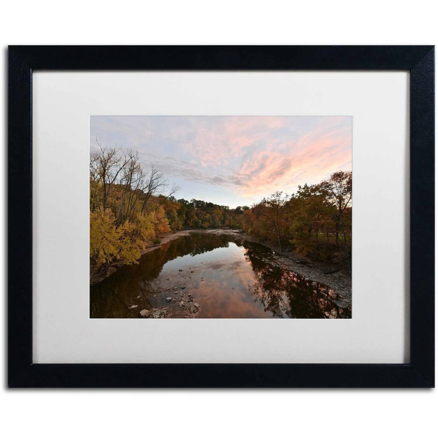 Trademark Fine Art "Rocky River Autumn Sunset" Canvas Art by Kurt Shaffer, White Matte, Black Frame