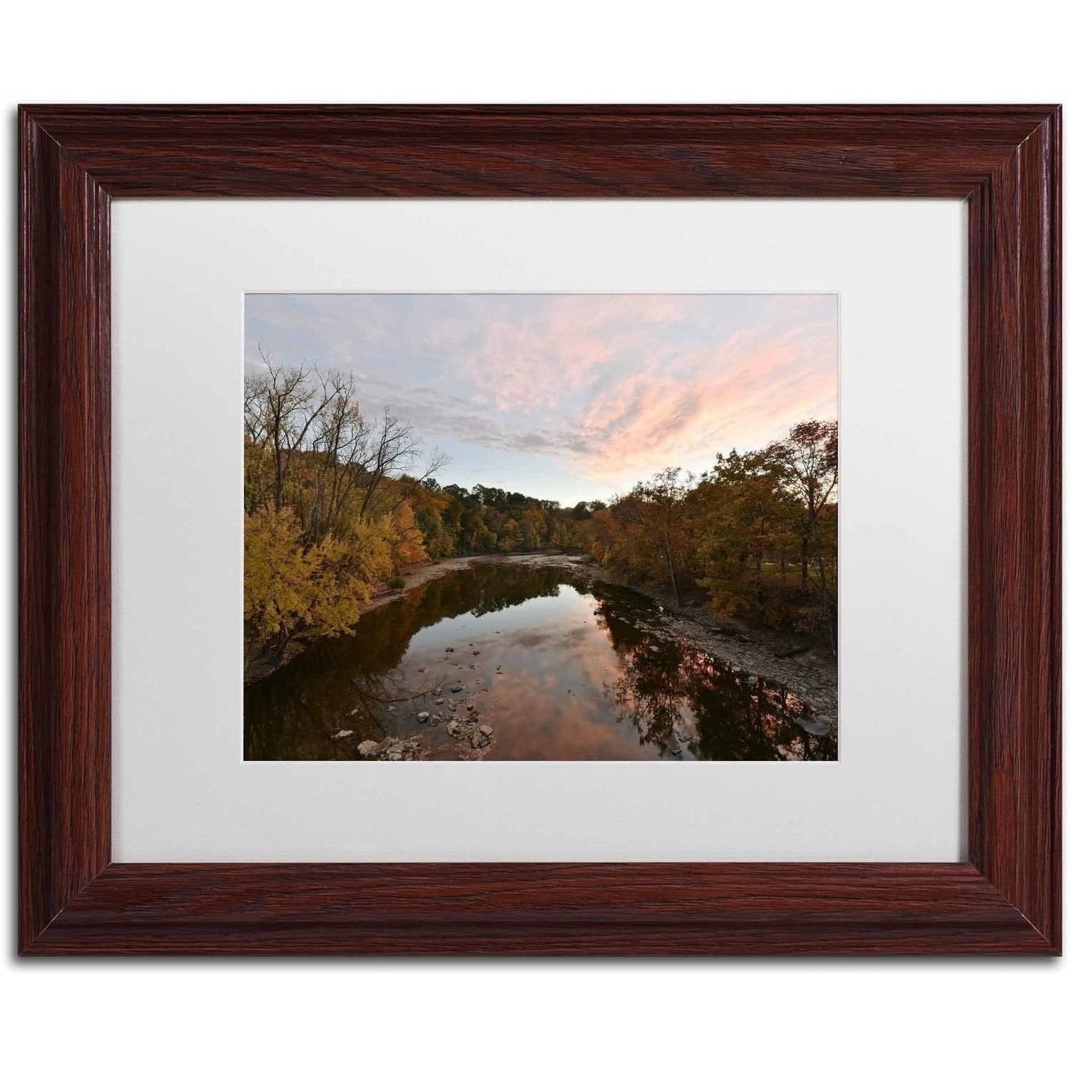 Trademark Fine Art "Rocky River Autumn Sunset" Canvas Art by Kurt Shaffer, White Matte, Wood Frame