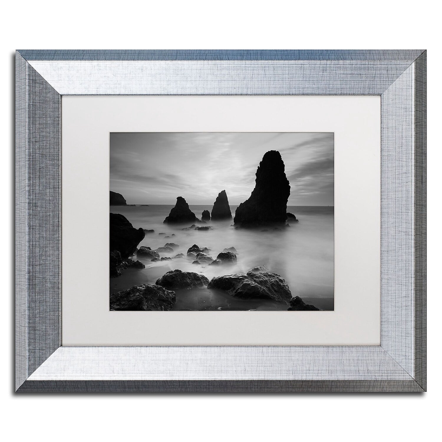 Trademark Fine Art "Rodeo Beach I Black and White" Canvas Art by Moises Levy White Matte, Silver Frame