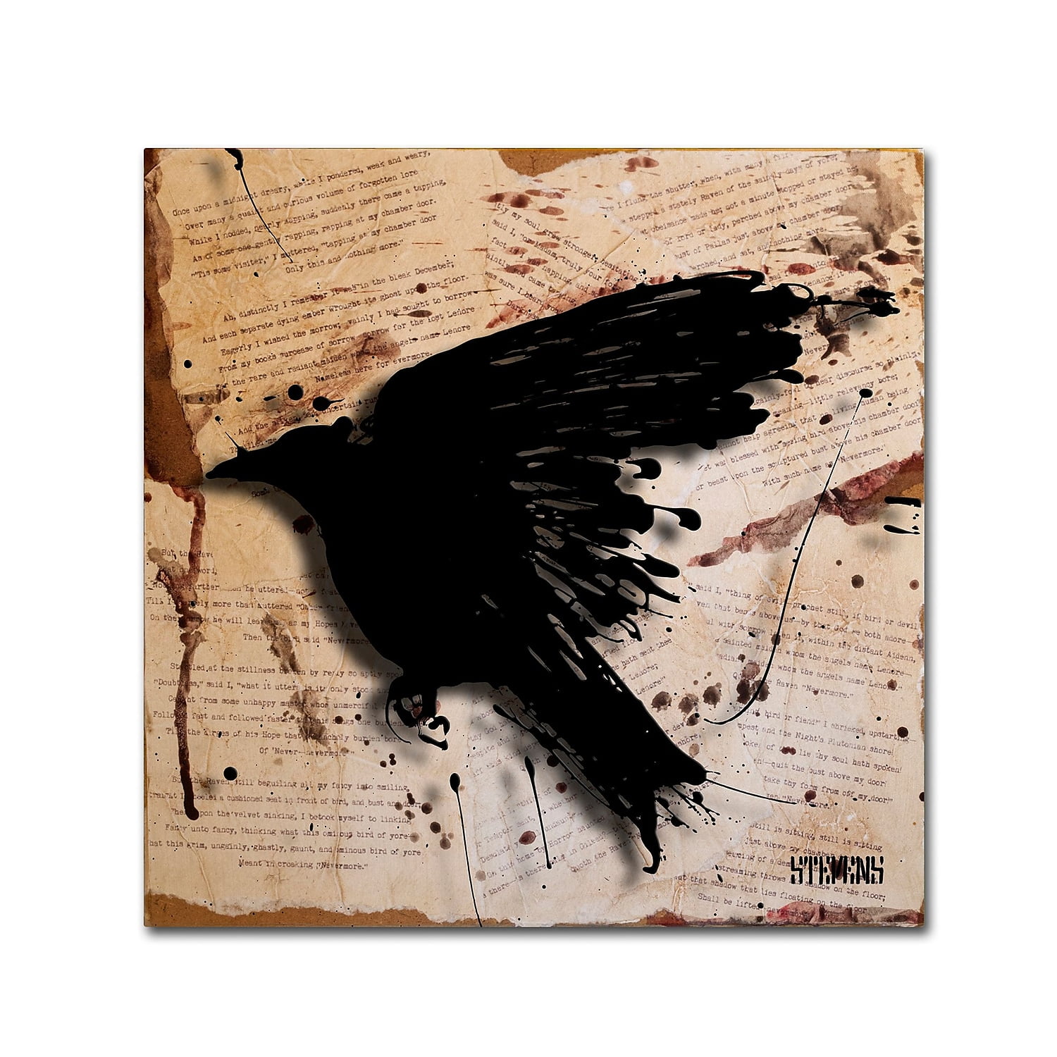 Abstract Black Raven on Book Pages Canvas Print