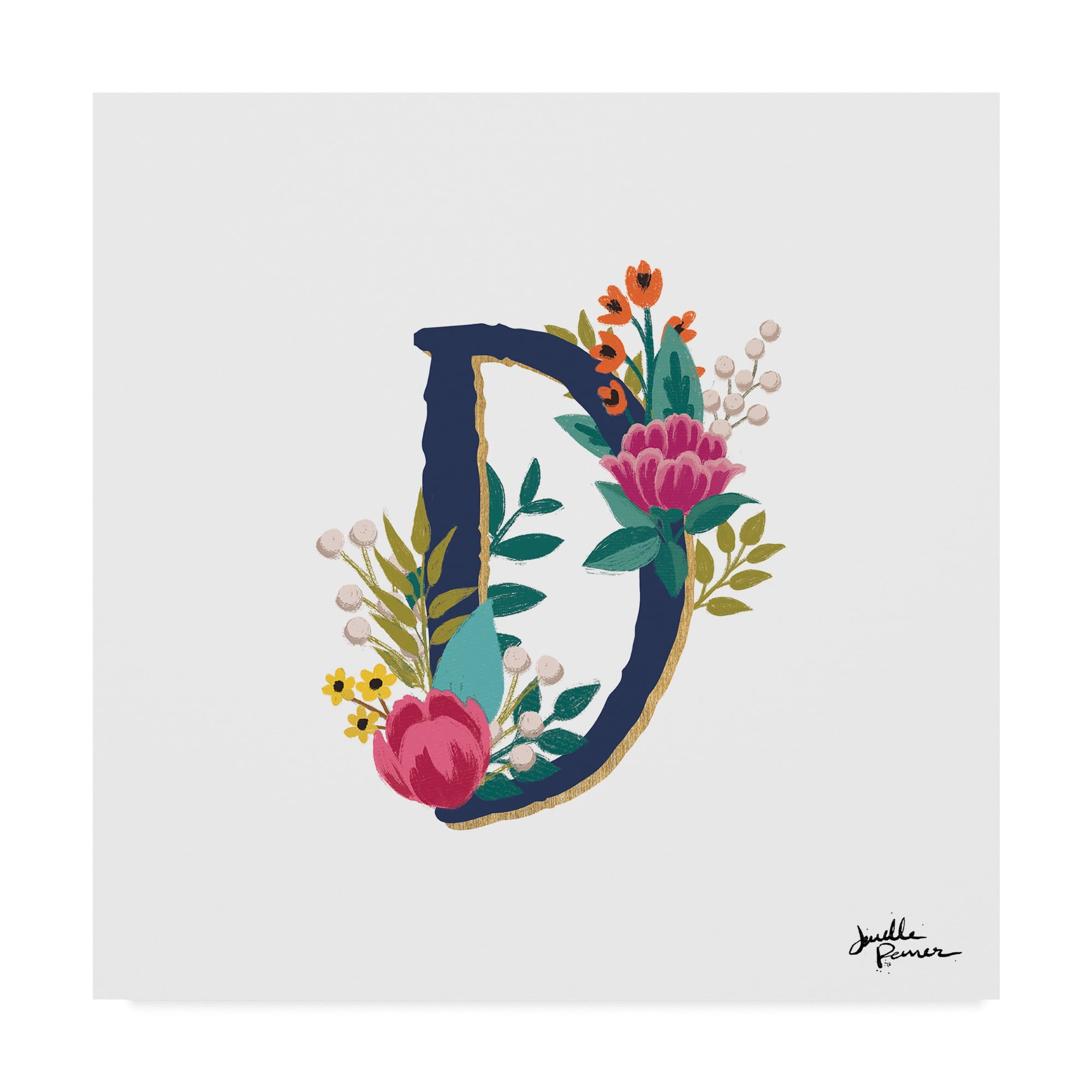 Trademark Fine Art 'Romantic Luxe Monogram D Navy' Canvas Art by Janelle Penner
