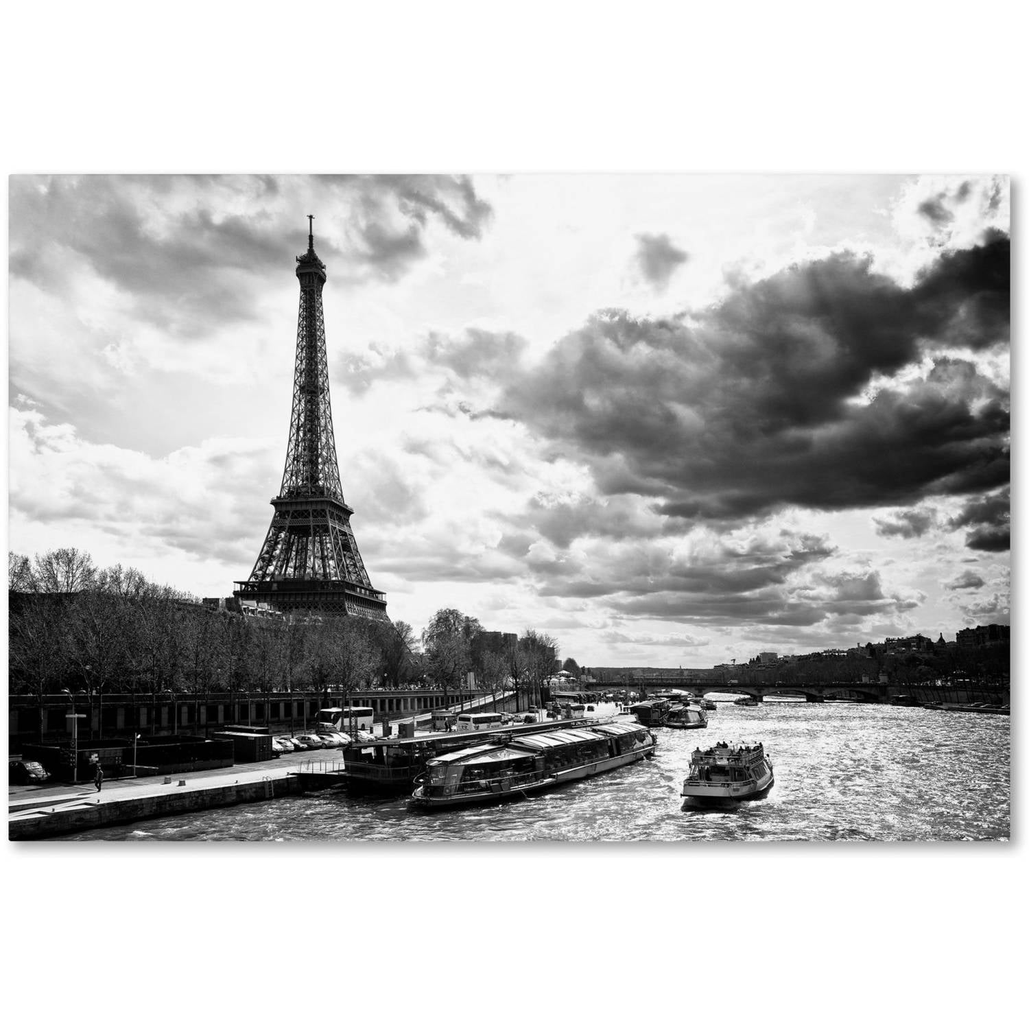 Black and White Paris Landscape Canvas Art, 16x24 Inches