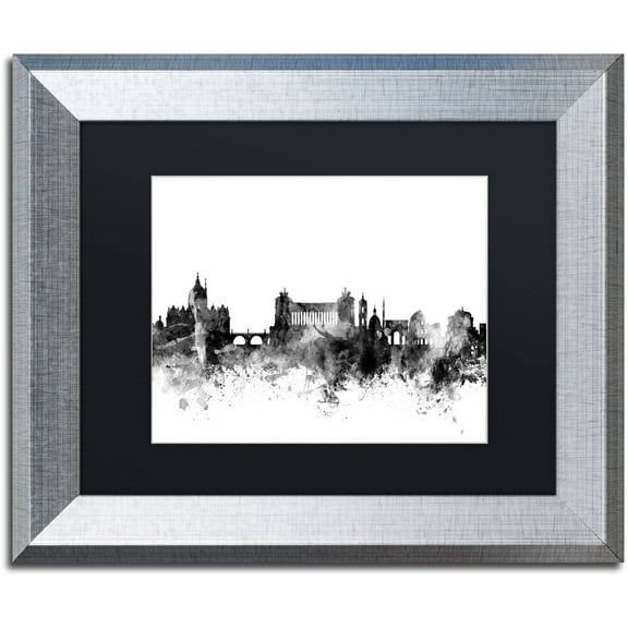 Trademark Fine Art "Rome Italy Skyline B&W" Canvas Art by Michael Tompsett, Black Matte, Silver Frame
