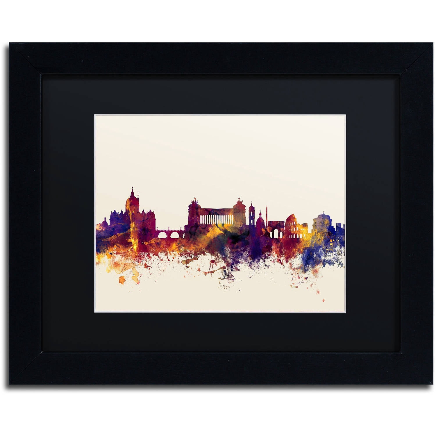 Trademark Fine Art "Rome Italy Skyline" Canvas Art by Michael Tompsett, Black Matte, Black Frame