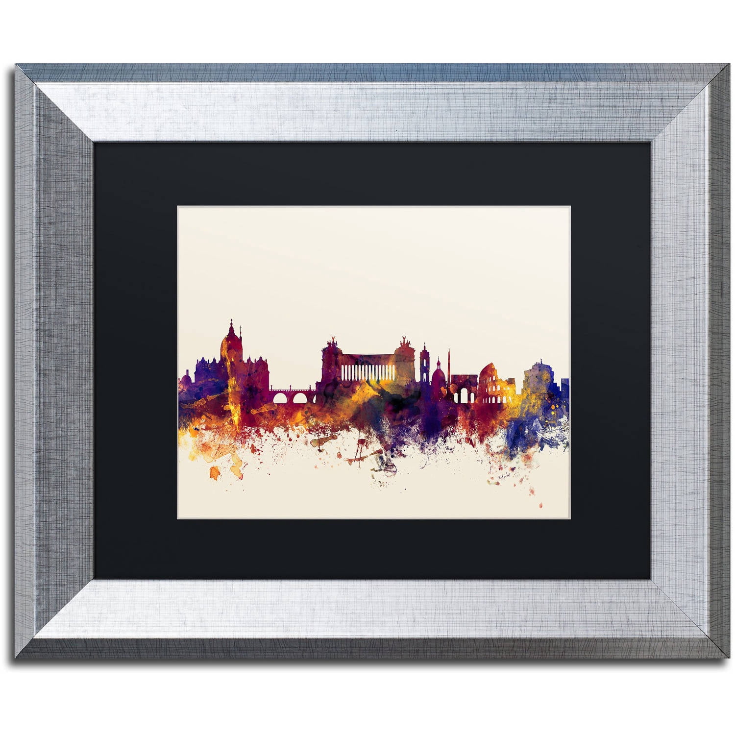 Trademark Fine Art "Rome Italy Skyline" Canvas Art by Michael Tompsett, Black Matte, Silver Frame