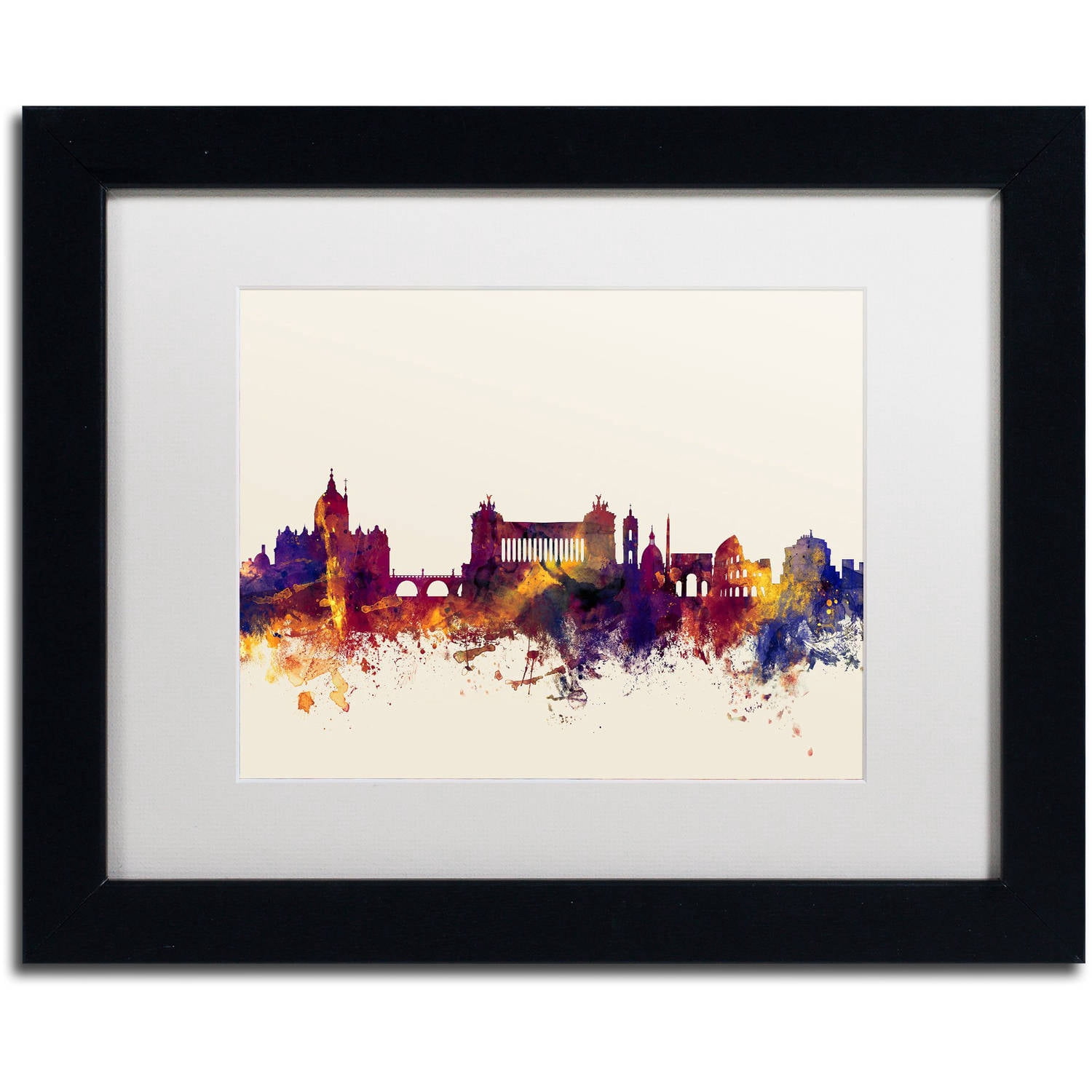 Trademark Fine Art "Rome Italy Skyline" Canvas Art by Michael Tompsett, White Matte, Black Frame