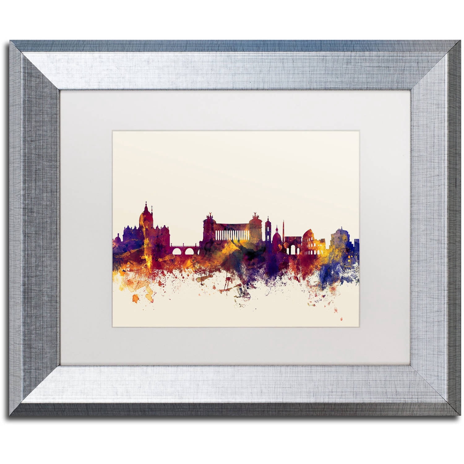 Trademark Fine Art "Rome Italy Skyline" Canvas Art by Michael Tompsett, White Matte, Silver Frame