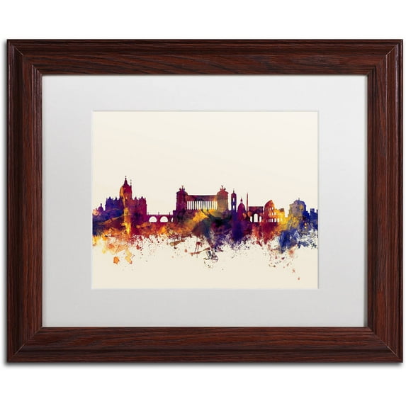 Trademark Fine Art "Rome Italy Skyline" Canvas Art by Michael Tompsett, White Matte, Wood Frame