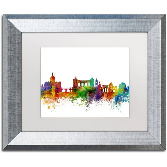 Trademark Fine Art "Rome Italy Skyline White" Canvas Art by Michael Tompsett, White Matte, Silver Frame