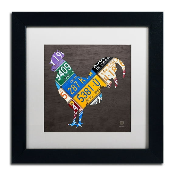 Trademark Fine Art 'Rooster' Canvas Art by Design Turnpike, White Matte, Black Frame