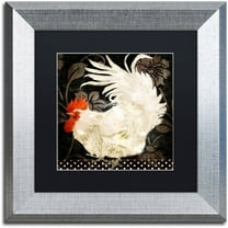 Trademark Fine Art "Rooster Damask I" Canvas Art by Color Bakery Black Matte, Silver Frame