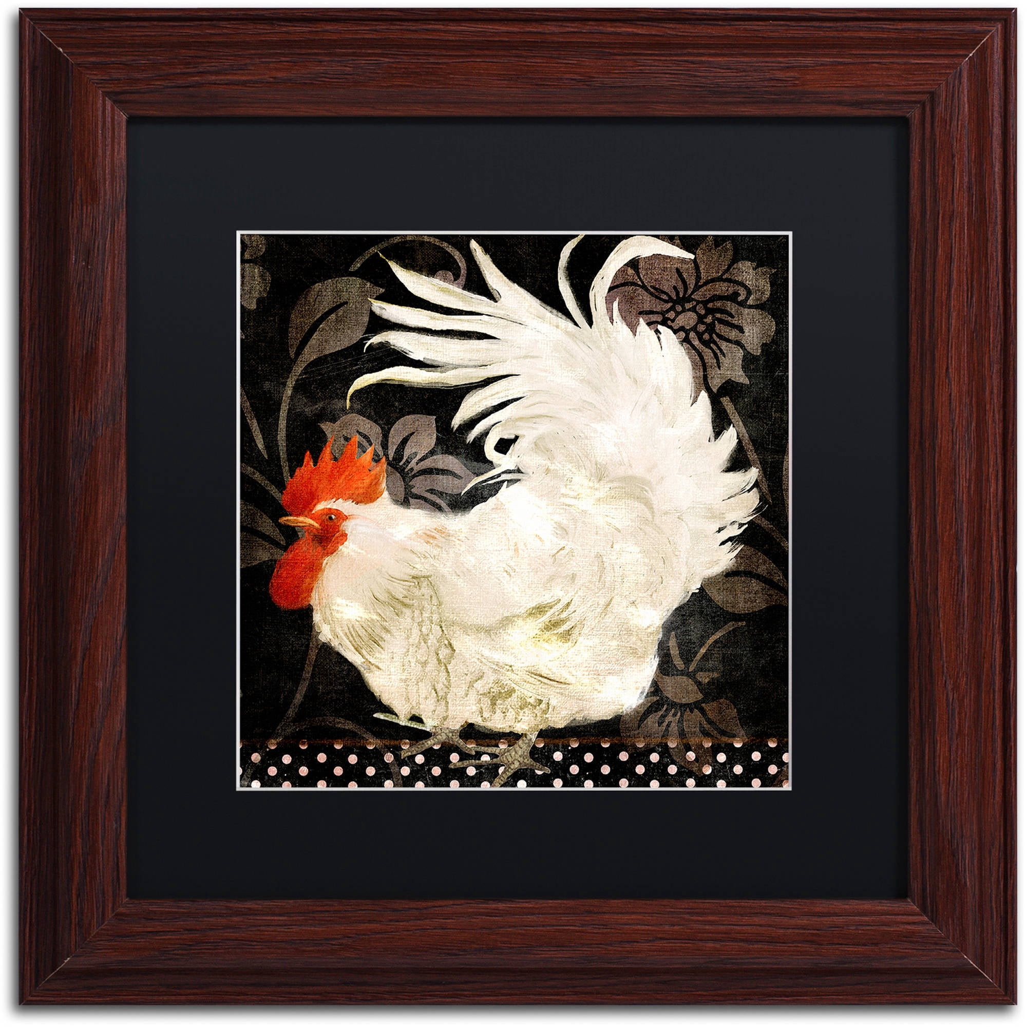 Trademark Fine Art "Rooster Damask I" Canvas Art by Color Bakery Black Matte, Wood Frame