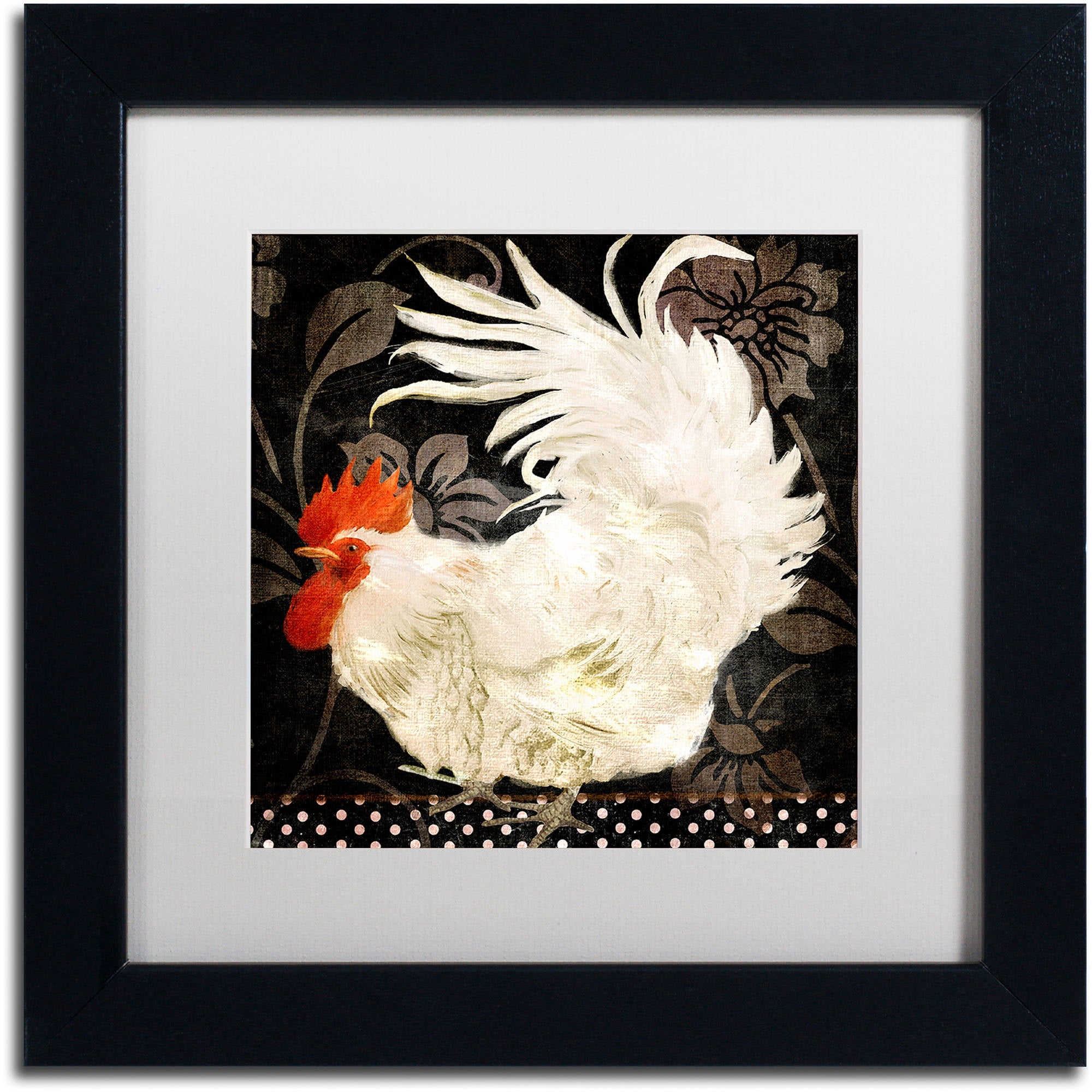 Trademark Fine Art "Rooster Damask I" Canvas Art by Color Bakery White Matte, Black Frame