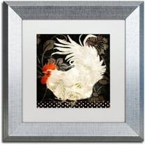 Trademark Fine Art "Rooster Damask I" Canvas Art by Color Bakery White Matte, Silver Frame