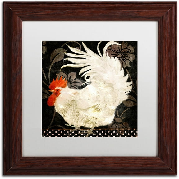Trademark Fine Art "Rooster Damask I" Canvas Art by Color Bakery White Matte, Wood Frame