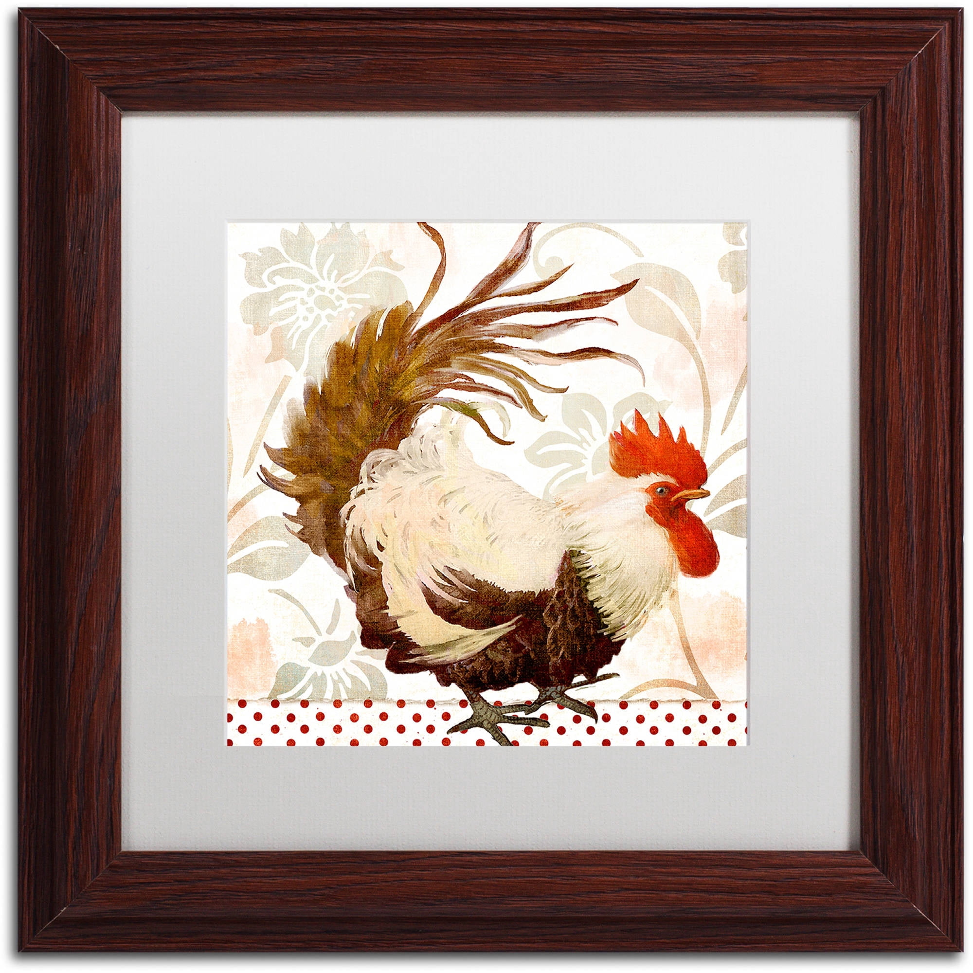 Trademark Fine Art "Rooster Damask II" Canvas Art by Color Bakery White Matte, Wood Frame