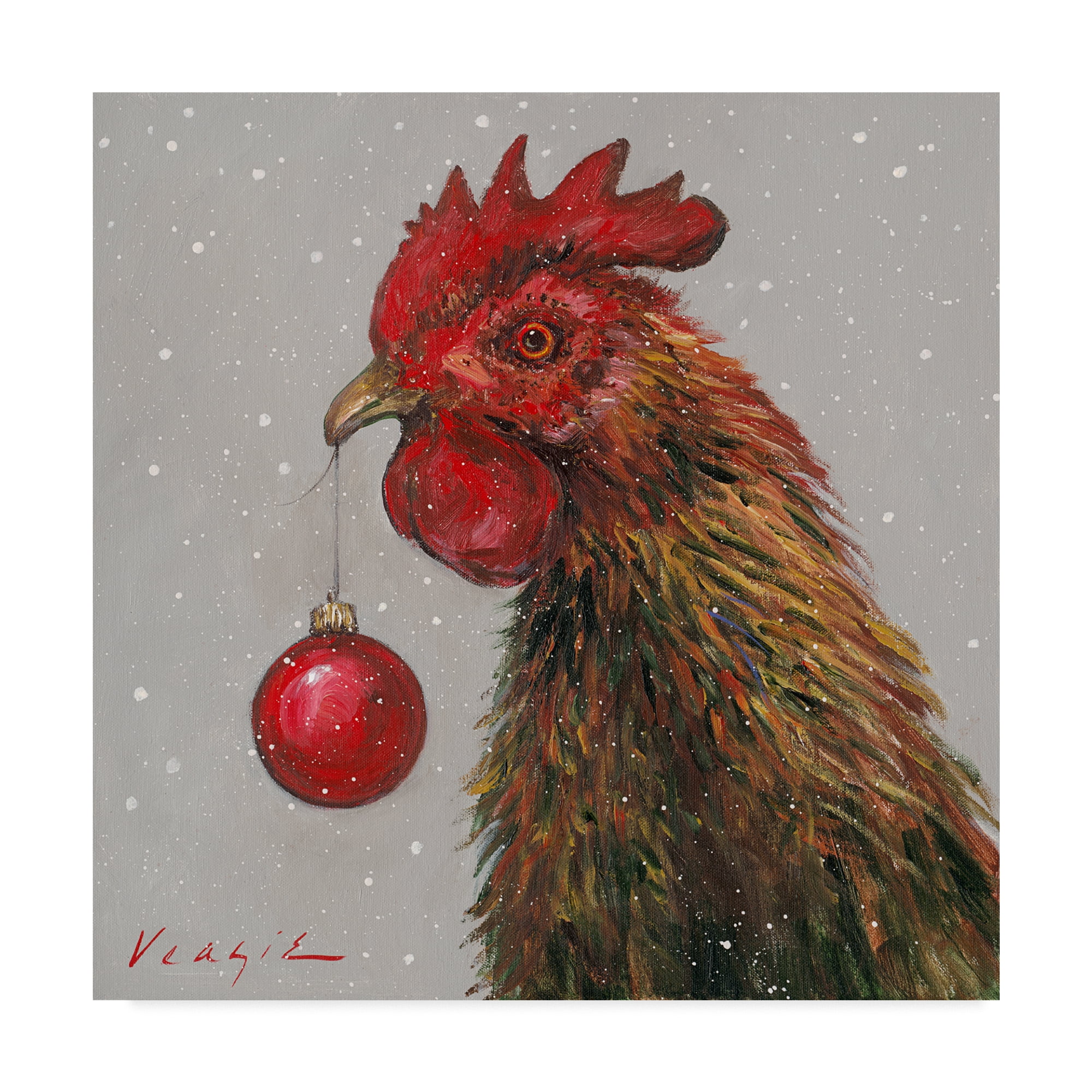 Trademark Fine Art 'Rooster With Red Xmas Ball' Canvas Art by Mary Miller Veazie