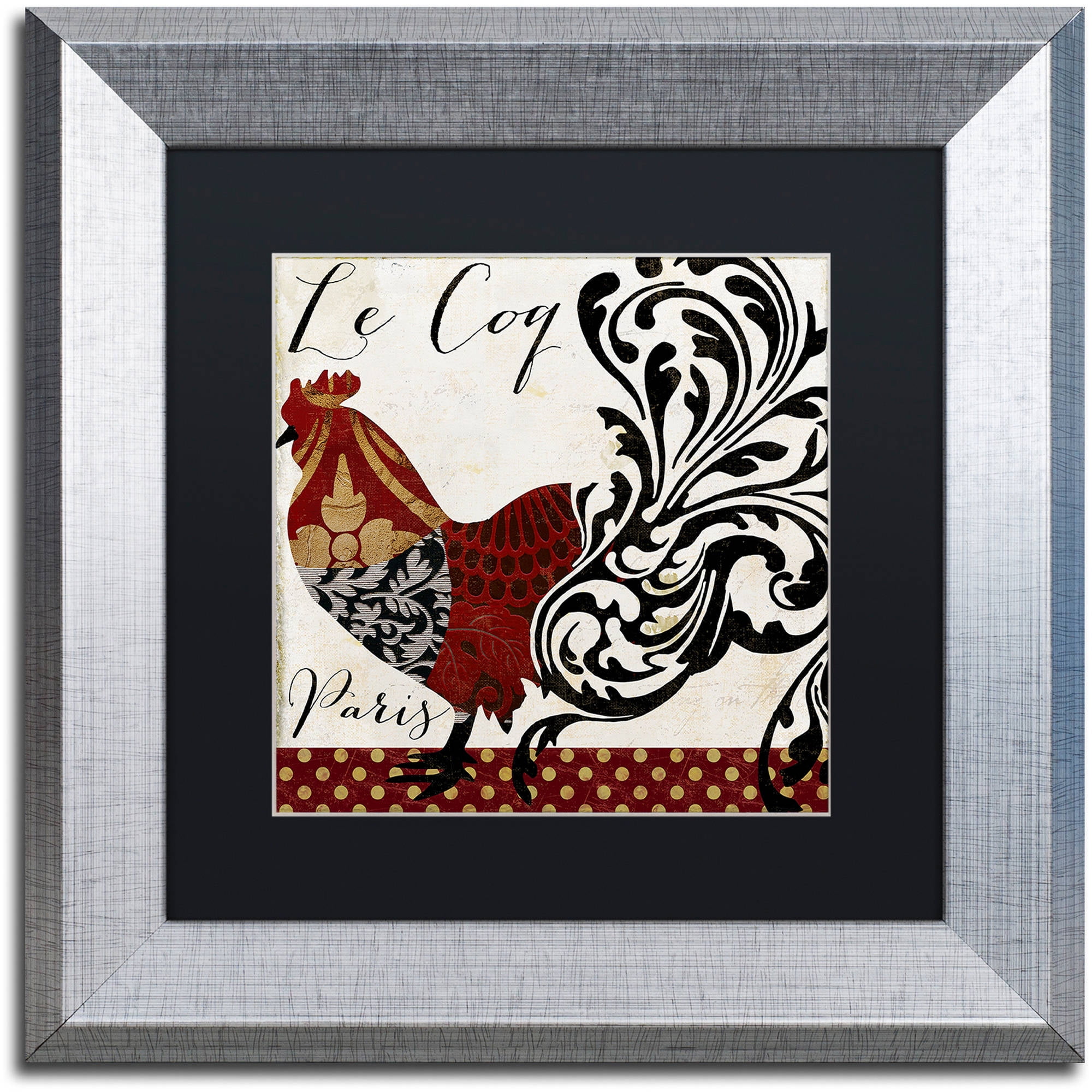 Trademark Fine Art "Roosters of Paris I" Canvas Art by Color Bakery Black Matte, Silver Frame