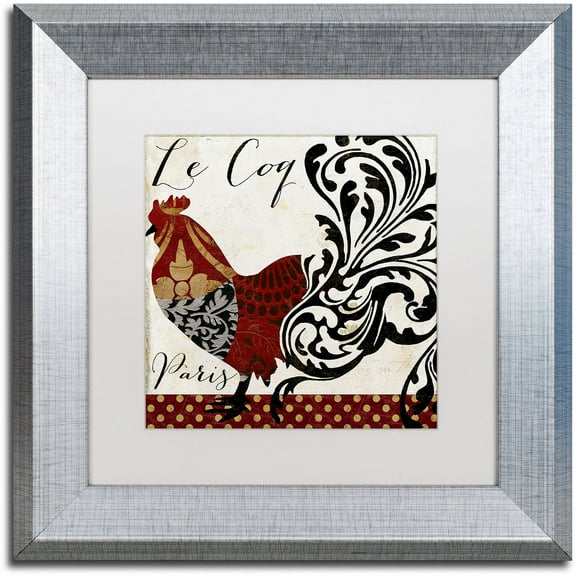 Trademark Fine Art "Roosters of Paris I" Canvas Art by Color Bakery White Matte, Silver Frame