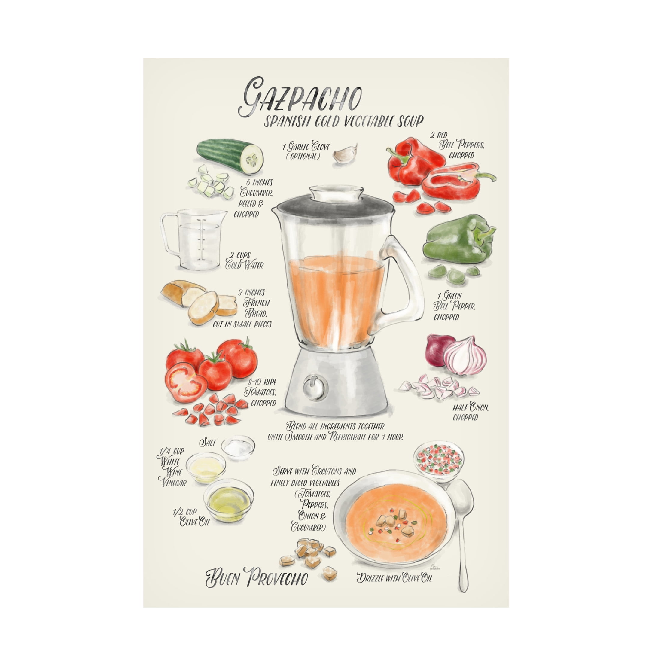 Trademark Fine Art Rosana Laiz Blursbyai Gazpacho illustrated recipe in English Canvas Wall Art