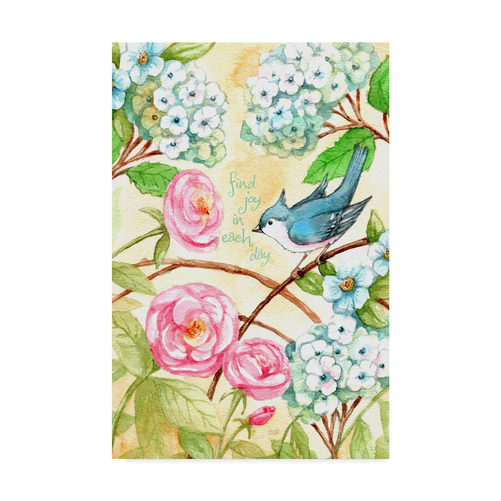 Trademark Fine Art 'Rose And Bird Joy Each Day' Canvas Art by Melinda Hipsher