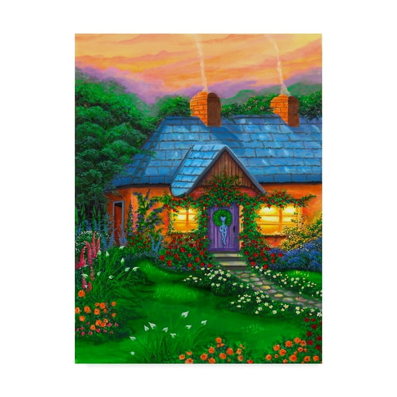 Trademark Fine Art 'Rose Cottage Blue Roof' Canvas Art by Bonnie B Cook