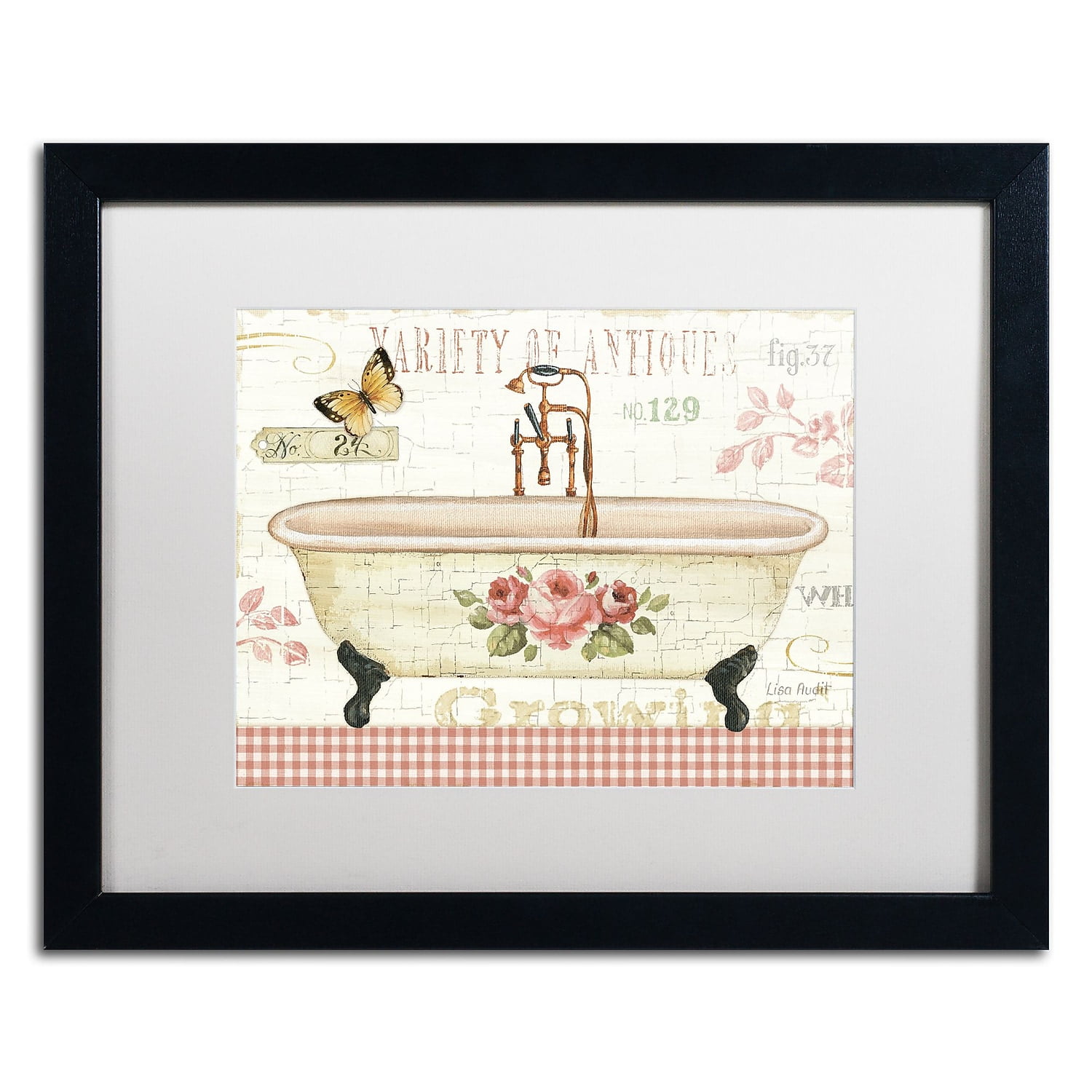 Black Framed Decorative Canvas Art with Roses and Butterfly, 16 x 20